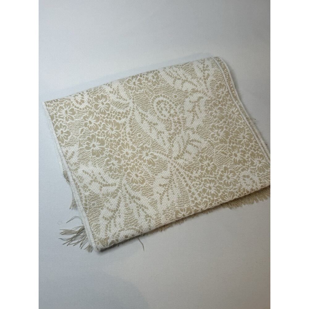 P. Cornillon France Jacquard Fringe Scarf Wrap Shawl Cream Tan Floral Vintage